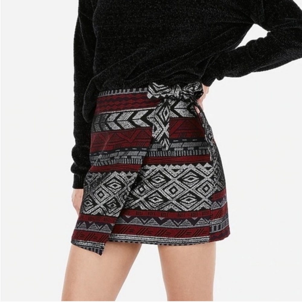 Express Metallic Jacquard Wrap Mini Skirt - Size 0
